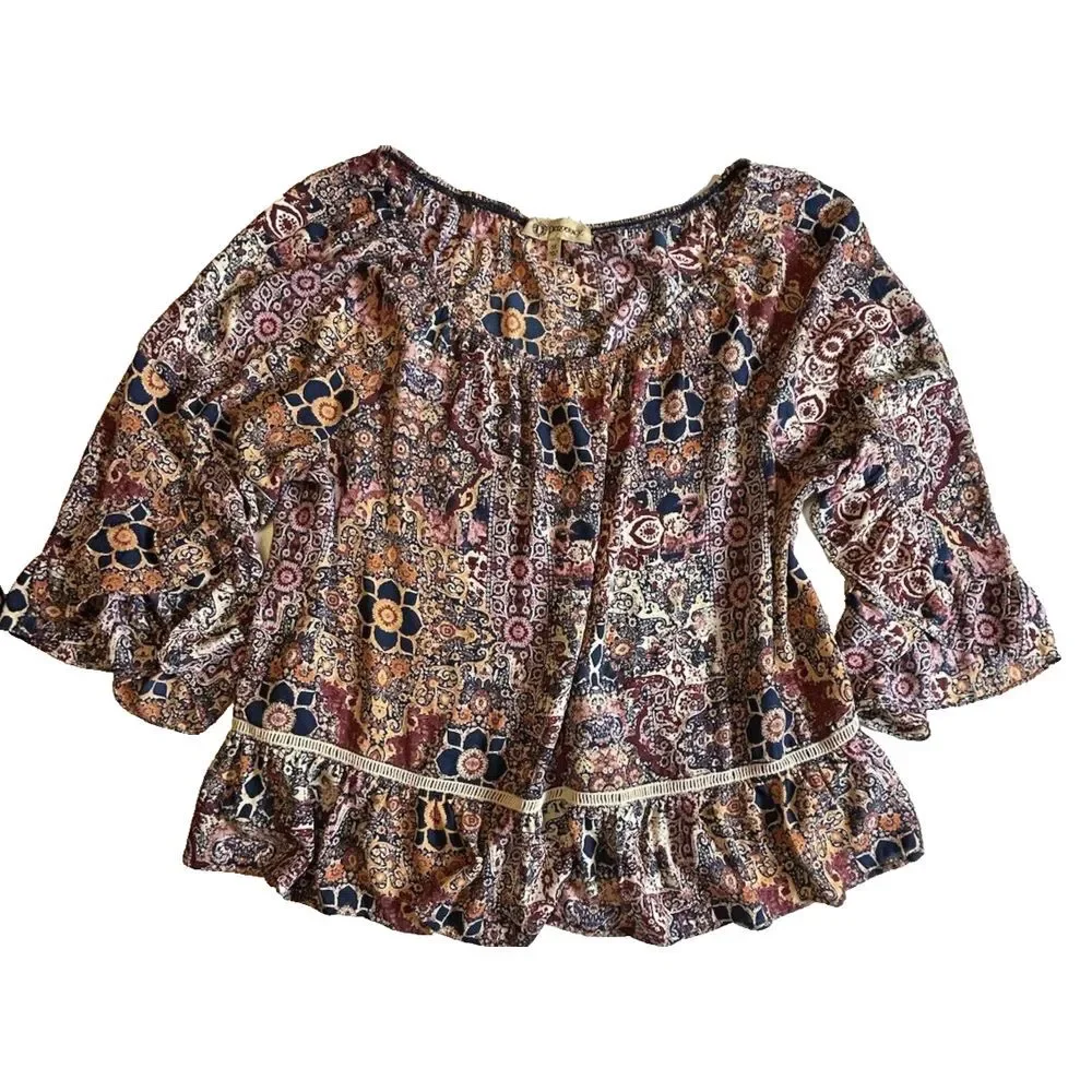 Democracy Womens Floral Allover Print Bell Sleeve Boho Blouse Multicolor Size 3X - Picture 2 of 6
